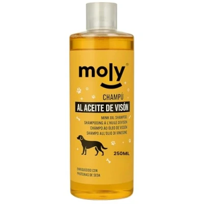 Imagen de MOLY Champú para Perros al Aceite de Visón 250ml Champu Concentrado Pelo Brillante y Suave Adaptado PH Ideal Yorkshires