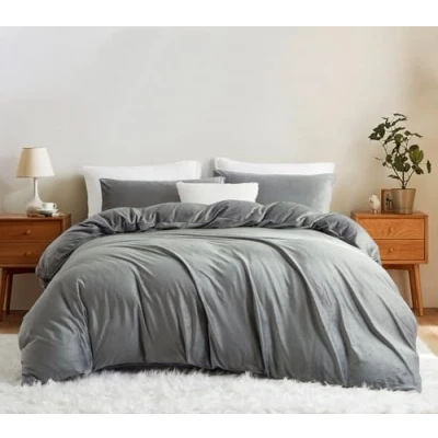 Imagen de Lanqinglv Ropa de Cama Franela Forro Polar, 135 x 200 cm, Color Gris, Felpa mullida, Invierno, cálida Funda nórdica con Cremallera y Almohada 80 cm