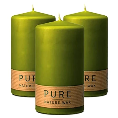 Imagen de Hyoola Velas de Pilar Naturales Decorativas Hechas con Cera Natural 100% Sin Parafina Larga Duración Verdes 70 x 130 mm Lote 3 Grandes