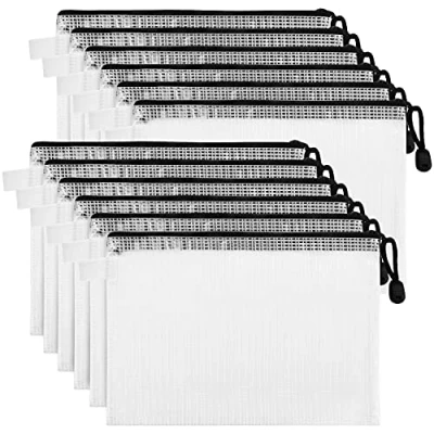 Imagen de Belle Vous Bolsas de Plastico Transparente Malla (Pack 12) Zip A5 Carpeta Portadocumentos Impermeable Multiuso para Viajes, Organizar Cosméticos, Papelería/Escolares