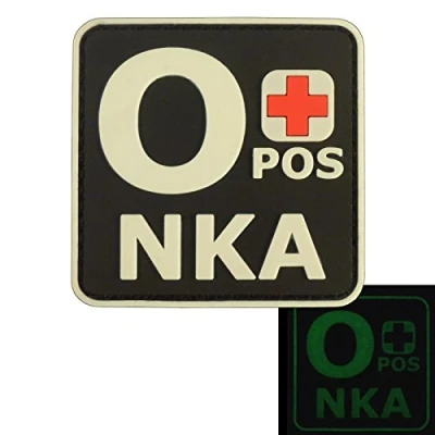 Imagen de Glow Dark OPOS O+ NKA Blood Type No Known Allergies Tactical Morale PVC Rubber Touch Fastener Patch