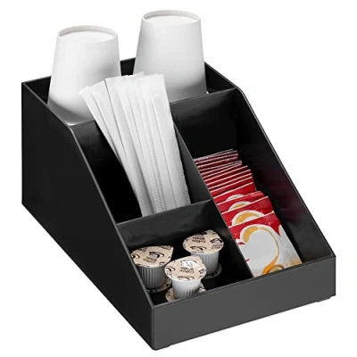 Imagen de Navaris Organizador de café y té Caja para Kit Accesorios cafetera Bandeja con 4 cajoncitos infusiones azucarillos Tazas cápsulas Negro