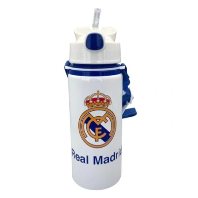 Imagen de Kids Licensing Cantimplora de Aluminio Real Madrid 600ml, Libre BPA y Toxinas, Asa Botón Automático, Botella Reutilizable para Niños, Ideal Colegio Excursiones.