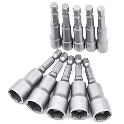 Imagen de 10 Piezas Llave de Vaso 6 19mm Llaves para Taladro, Juego Tuerca Magnético, Used to Electric Screwdriver Handle Tools (Acero al Cromo Vanadio)
