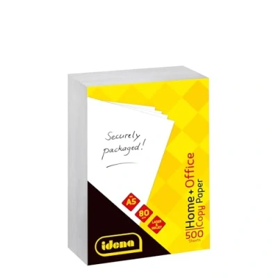 Imagen de Idena 10547 papel de copia DIN A5, 500 hojas, color blanco, calidad 80 g/m², ideal para uso diario, impresión, y faxes, adecuado láser e tinta