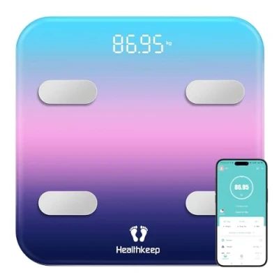 Imagen de Báscula de grasa corporal, conectada WiFi y Bluetooth personal pantalla grande con 13 aplicaciones análisis composición corporal incluidas Capacidad 180 kg/400 lb, 31x31 cm