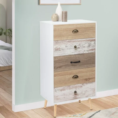 Imagen de IDMarket Bahia Chifón de 5 cajones (60 cm, cómoda semanal, escandinava)