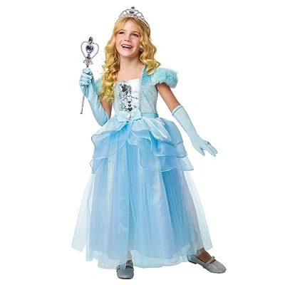Imagen de Rubies Disfraz Cenicienta para niña, Vestido de princesa azul con organza, Tiara y Guantes, Original Rubies, Ideal halloween, navidad, carnaval cumpleaños.