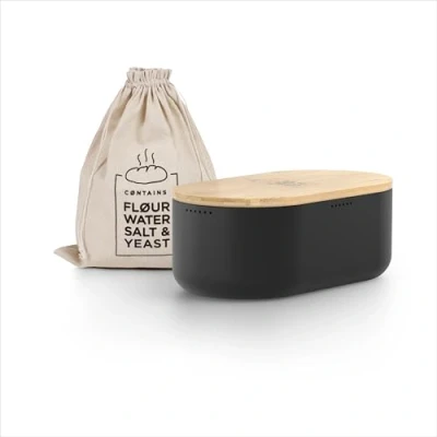 Imagen de LARS NYSØM Panera I Recipiente para Pan con Bolsa incluida Hecha de Lino una frescura particularmente Duradera Caja Tapa bambú Adaptable como Tabla Cortar (Carbon Black)