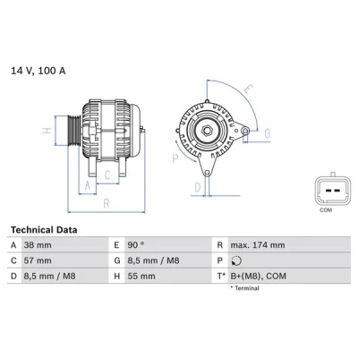 Imagen de BOSCH 0 986 083 200 Alternador 14V 100A RENAULT: GRAND SCENIC 2, MEGANE 2 Stufenheck, DACIA: Logan I Berlina, Duster SUV