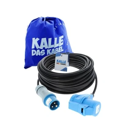 Imagen de Kalle H07RN F Cable alargador de Camping CEE 3 Polos (25 m, 230 V, 16 A, 2,5 mm²), Color Negro