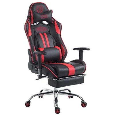 Imagen de Silla Racing XL Limit Tapizada en Cuero sintético I Gaming con Soporte Metal Cromado Oficina Ruedas Gamer Regulabl, Color:Negro/Rojo, Reposapiés:con reposapiés