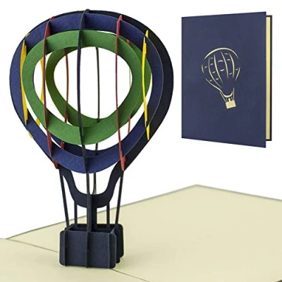 Imagen de Tarjeta de viaje con globo aerostatico pop up. Cupon regalo, felicitacion cumpleaños, cumpleaños o cheque regalo. 3d para todas las ocasiones, H12