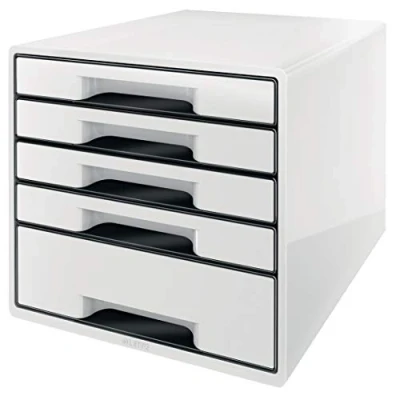 Imagen de Leitz Buc de 5 Cajones A4 con Rotulador y Bandeja Transparente, Organizador, Gama WOW, Blanco/Negro