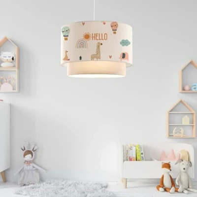 Imagen de lux.pro Lámpara Colgante Infantil de Techo para Niños con Motivo Jirafa Dormitorio 1xE27 20 W Plástico Tela 70 x Ø 30 cm Blanco y Naranja