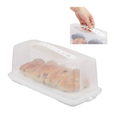 Imagen de Relaxdays Porta Tartas Rectangular, Recipiente para Pasteles con Tapa, Cake Box, PP, 15 x 37 16 cm, Blanco