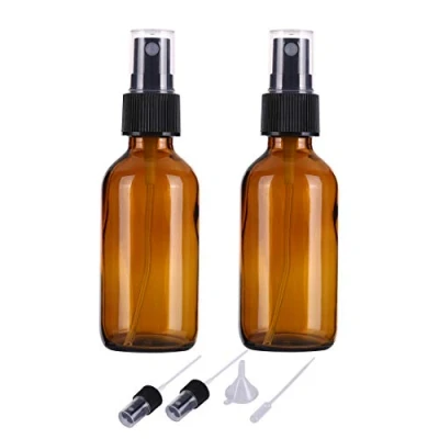 Imagen de 2 x botellas de spray vidrio ámbar vacías 60 ml para aceites esenciales, niebla fina viaje recargables pequeñas, limpiadores caseros y dispensador