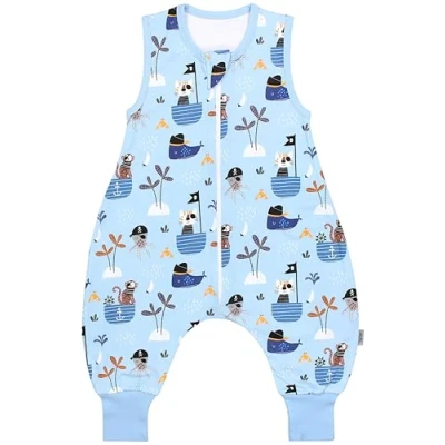 Imagen de TupTam Saco de Dormir Bebé con Piernas Verano 0.5 TOG, Algodón OEKO TEX, Pirata Mono Medusa Gato Azul (Pirata), 80 86