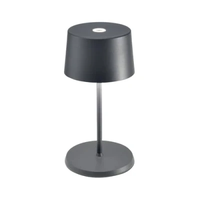 Imagen de Zafferano, Lámpara Olivia Mini, de Mesa Portátil y Recargable con Control Táctil, Adecuada para Interior Exterior, Atenuador, 2200 3000 K, Altura 22 cm, Color Gris Oscuro