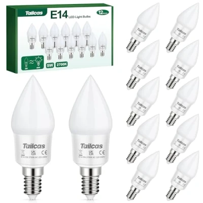 Imagen de Bombilla LED E14 Vela, Luz Calida 2700K 450 Lúmenes, 5W Bombillas Equivalente a 40W, 360 Ángulo de Haz CRI 80, No Regulable Paquete 12