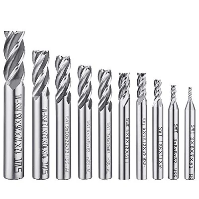 Imagen de juego de 10 brocas Afunta 4 surcos, 0,2 a 1,2 cm, varilla recta HSS CNC para taladro, conjunto herramientas madera, aluminio, acero y titanio