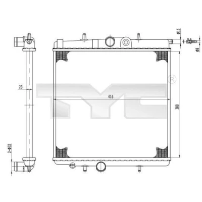 Imagen de TYC 726 0017 R Radiador, refrigeración del motor 398 380 23 Caja de cambios manual Aletas unidas mecánicamente PEUGEOT: 206 Hatchback
