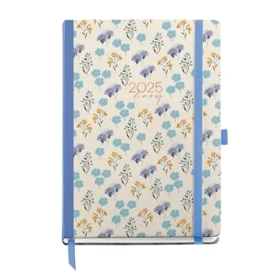 Imagen de Miquelrius Agenda 2025, Anual 155x213 mm, semana vista, Cubierta cartón forrado plastificado, Espiral, Cierre goma elástica, Papel 80 g/m², Español, Inglés y Portugués, Daisies