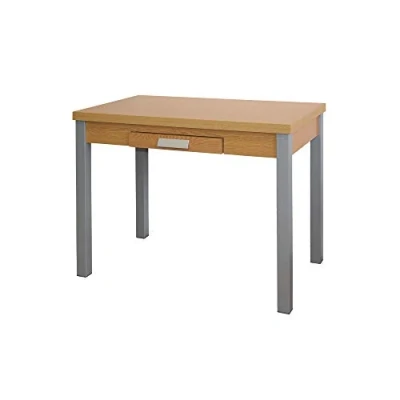 Imagen de Mesa de Cocina Extensible Modelo SILANTA Color Roble/Plata Material MDF/Metal Medidas 100/160 x 60 76 cm
