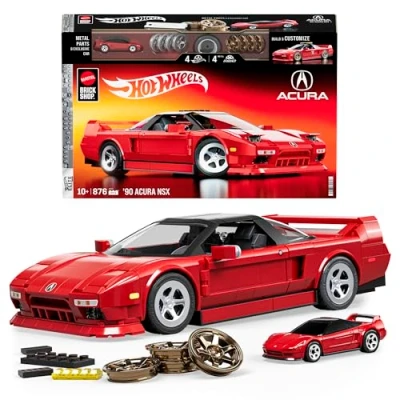 Imagen de Mattel Brick Shop Hot Wheels &#039;90 Acura NSX Elite Series, 876 Piezas, Detalles realistas y Pegatinas para personalizarlo, Adultos coleccionistas niños niñas a Partir de 10 años, JFT17