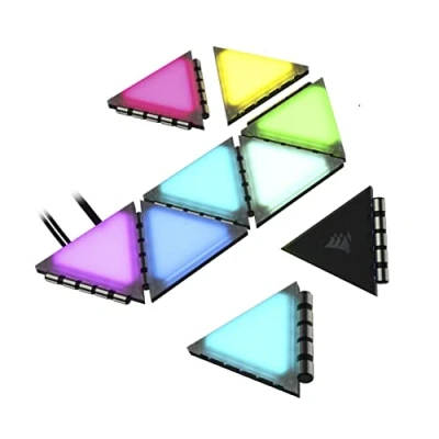 Imagen de Corsair iCUE LC100 Paneles de iluminación Acento Mini triángulo Kit expansión Azulejos 9X (81 LED RGB con difusión luz, fijación magnética Simple) Transparente