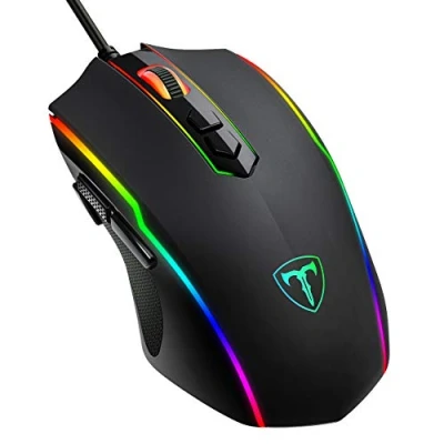 Imagen de VIVIJO, ratón Gamer con cable de alto rendimiento, para juegos 7200 DPI ajustable, RGB, 8 botones programables, ergonómico, PC/Mac Negro