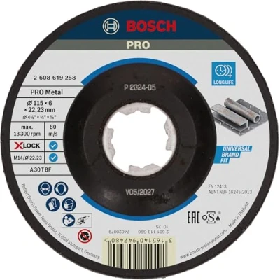 Imagen de Bosch Professional Expert Disco de desbaste acodado (para metales, X LOCK, Ø115 mm, diámetro del orificio: 22,23 grosor:6 mm), Negro