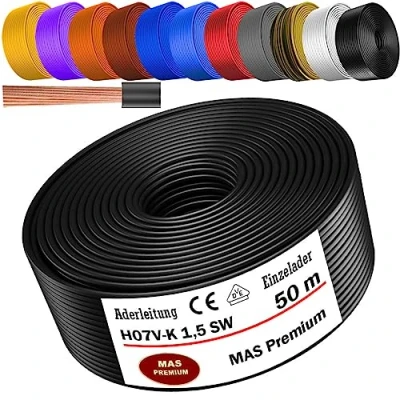 Imagen de cable de 5 a 100 m H07 V K 1 x 1,5 mm², individual flexible (negro, 50 m)