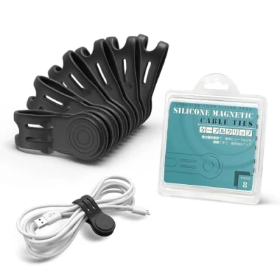 Imagen de Kcmell Bridas magnéticas para cables, 8 unidades, color negro, reutilizables, organizadores de clips magnéticos silicona, organizador cables organizar y agrupar auriculares,
