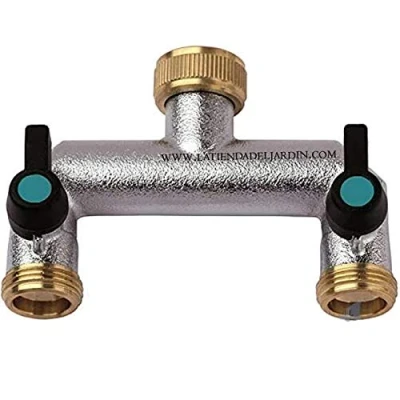 Imagen de Suinga Grifo de JARDIN, Doble 1/2&quot; x 3/4&quot;, Agua Vertical, Latón con Conexión y Boquilla para Manguera Jardín, Hogar e Industria, gris