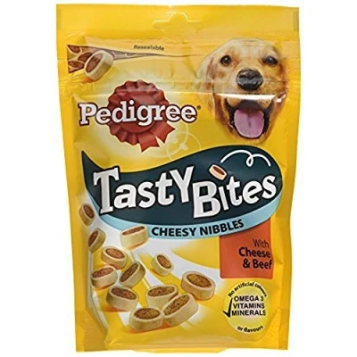 Imagen de Pedigree Tasty Minis 8 bolsas de 140 g para entrenamiento perros, aperitivos queso con sabor a y carne