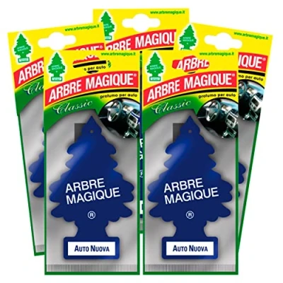 Imagen de Arbre Magique Mono, Fragancia para Auto, Auto Nuova, Clásica y Elegante, Dura Hasta 7 Semanas, Paquete de 5 Pieza