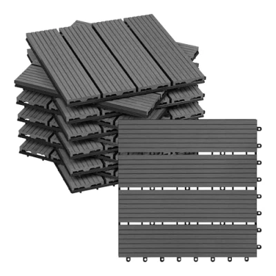 Imagen de WOLTU Suelo de WPC Set 11 Baldosas Madera Exterior para Porche Patios Jardin, 30 x cm Compuesta Azulejos Terraza Gris
