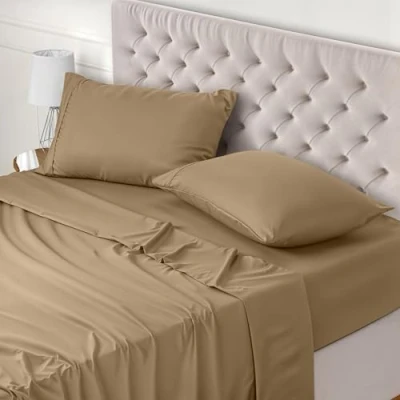 Imagen de Utopia Bedding Juego de Sabanas 4 Piezas 150x200 Poliéster Microfibra Cepillada Sábana Bajera, Plana y 2 Fundas Almohada 50x75 (Cama 150, Arena)