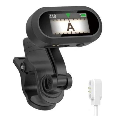 Imagen de Sondery Sintonizador de clip recargable TFT para guitarra, bajo, ukelele e instrumentos viento, calibración cromática 410 460 Hz, fácil leer con luces fuertes, diseño giratorio dual