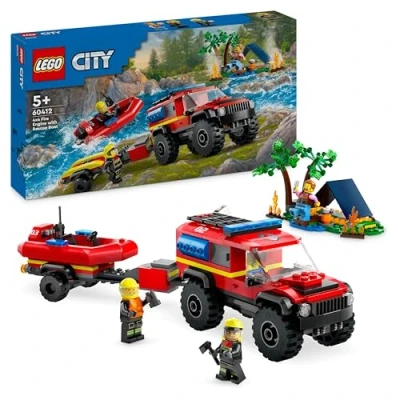 Imagen de Lego City Camión de Bomberos 4x4 con Barco Rescate Juguete para Niños y Niñas 5 Años o Más, Lancha Motora, Remolque, Tienda Campaña Minifiguras Excursionista 2 60412