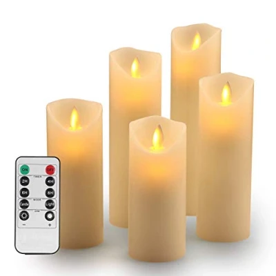 Imagen de OSHINE Parpadeo Velas Decorativas sin Flama: 5.5&quot;,6&quot;, 6.5&quot;,7&quot;y 8&quot; clásico Pilar cera real con movimiento Flame &amp; LED 10 teclas de control remoto 2/4/6/8 horas Timer