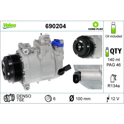 Imagen de VALEO 690204 compresor de Aire Acondicionado 7SE 12 PAG 46 R 134 a con aceite VOLKSWAGEN: Crafter 30 50 Furgón, 35 Bus