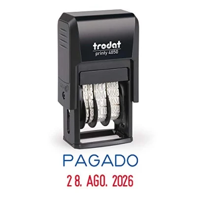 Imagen de Sello Fechador Trodat Printy 4850/L2 Autoentintable Texto PAGADO, Tamaño de la Impresión 25 x 14 mm, Cartucho Tinta Incorporado Bicolor Azul Rojo