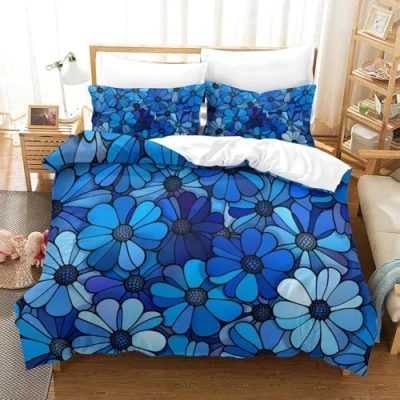 Imagen de 3D Flores Funda De Edredón con Fundas Almohada 3 Piezas, Juego Cama Cremallera Microfibra, para Adultos Y Niños,Super King（260x220cm）