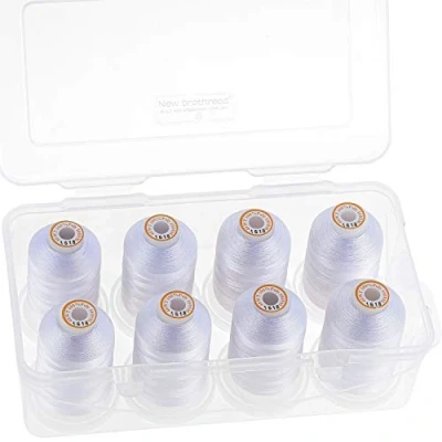 Imagen de New brothread Poliéster Bordado Máquina Hilo 1000m con caja de almacenamiento plástico para bordar y acolchar 8xBlanco