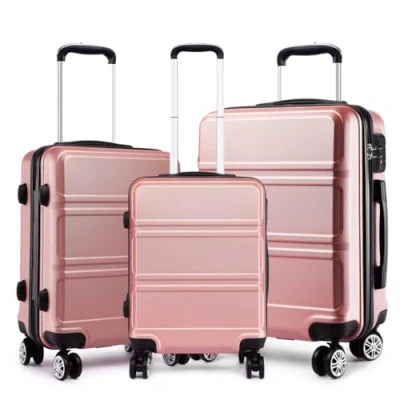 Imagen de Kono Juego Maletas de Viaje Rígida ABS 3 Piezas Trolley Maleta Equipaje Mano con 4 Ruedas y Cerradura Combinación TSA 55/65/74cm (Cabina/Mediana/Grande, Rosa Oro)