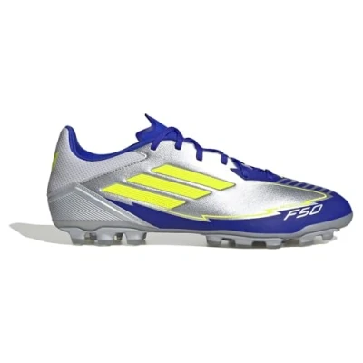 Imagen de adidas F50 League Football Boots Artificial Ground, Botas de fútbol Unisex Adulto, Silver Met./Solar Yellow/Lucid Blue, 44 2/3 EU