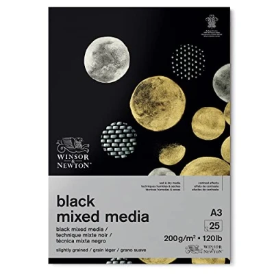 Imagen de Winsor &amp; Newton Bloc de papel negro para Mixed Media, A3, 200g, (25 hojas, 100% libre ácido, calidad archivo, adecuado técnicas pintura húmeda y seca)