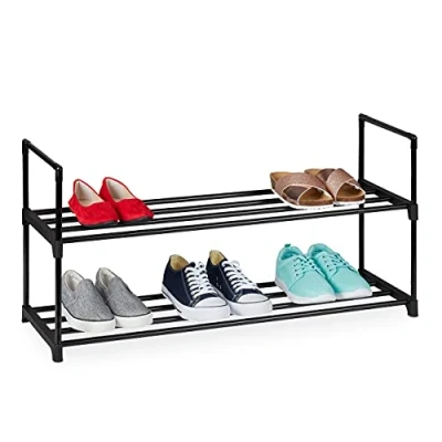 Imagen de Relaxdays Zapatero Sistema de Encaje, 2 Niveles, para 8 Pares Zapatos, 45 x 90,5 30,5 cm, Estantería Metal, Negro, Acero, 1 Pieza